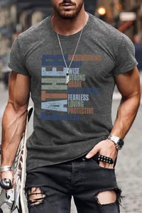 Men's casual short sleeve t-shirt with vintage father graphic print, comfortable regular fit.