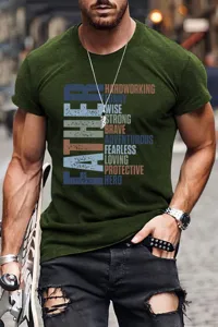 Men's green short sleeve t-shirt with dad graphic letter print casual streetwear top
