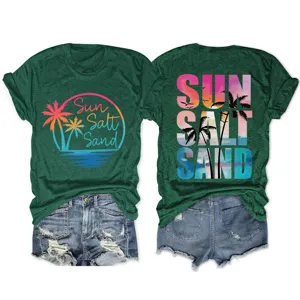 Women casual short sleeve t-shirt featuring double sided sun salt sand print detail.