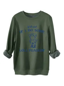 Στρατιωτικό πράσινο χοντρό ζεστό casual φούτερ μακρυμάνικο με αστείο τύπωμα βατράχου.
