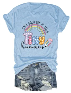 T-shirt graphique à col rond et manches courtes pour femme avec short en jean tendance