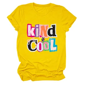 Gelbes Damen Rundhals Kurzarm T-Shirt mit coolem Grafikprint Lässiges Sommer Oberteil
