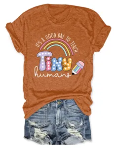T-shirt décontracté pour femme à col rond et manches courtes avec motif d'enseignant.