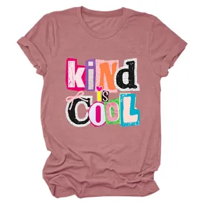 Damen lässiges Rundhals Kurzarm T-Shirt mit modischem Slogan Druck für den Alltag