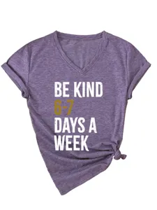 Women V-Neck Short Sleeve Casual Letter Print T-Shirt Soft Summer Casual Tee Top Purple