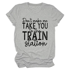 Lässiges graues Damen T-Shirt mit kurzem Arm und lustigem Aufdruck modisches Oberteil top