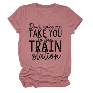 Lässiges Kurzarm-T-Shirt mit Buchstaben-Print, bequemer Rundhalsausschnitt in Rosa Top.