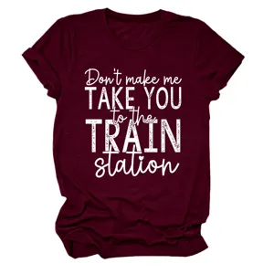 Damen burgunderroter Kurzarm T-Shirt lässiger Rundhalsausschnitt Grafisches Shirt Oberteil