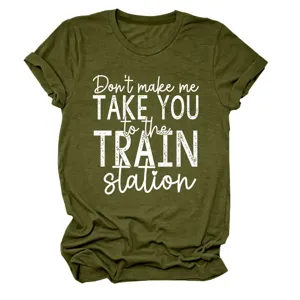 Damen Grafik Kurzarm T-Shirt lässiges olivgrünes Rundhals Oberteil Sommerbekleidung