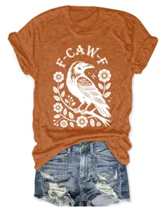 Women's casual short sleeve t-shirt with cool raven flower graphic print and round neck.