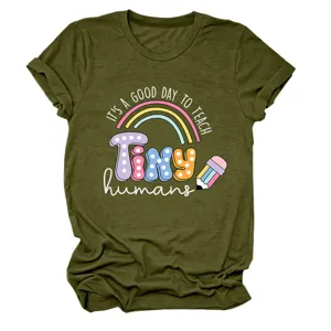 T-Shirt Femme Manches Courtes Motif Enseignant Casual Été Col Rond Haut Tendance