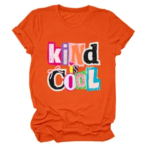 Oranger Damen Kurzarm T-Shirt mit niedlichem Buchstaben Print Freizeit Oberteil Basic.