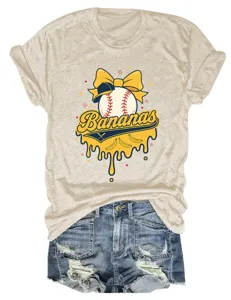 Lässiges Damen O-Ausschnitt Kurzarm T-Shirt mit niedlicher Schleife Baseball Grafik und Denim Shorts.