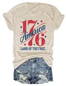 T-shirt femme decontracté col rond manches courtes avec imprimé graphique America.