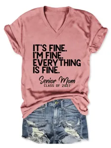 Casual V-neck short sleeve t-shirt for women, comfortable fit with funny slogan print.