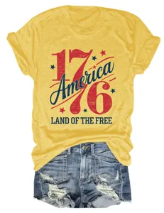 Gros plan détaillé du t-shirt à manches courtes graphique America vintage avec jean.