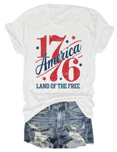 T-shirt femme manches courtes graphique patriotique amérique col rond avec short en jean