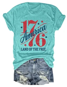 Femme Col Rond Manches Courtes T-Shirt Imprimé Amérique Patriotique Haut Décontracté