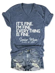 Women casual V-neck short sleeve graphic tee featuring funny text print detail for daily wear.