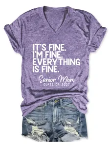 Casual Women's V-Neck Letter Print Short Sleeve T-Shirt Heather Purple Tee Tops