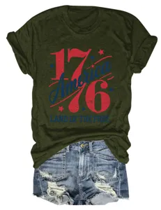 T-shirt femme vert kaki decontracte a col rond et manches courtes imprime graphique.