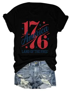 Femme Patriotique Manches Courtes T-Shirt 1776 America Casual Col Rond Haut Été Mode.