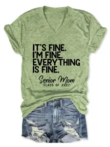 Casual women's v-neck short sleeve t-shirt with funny quote print, comfortable daily wear.