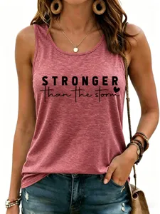 Close-up detail of the casual women tank top featuring inspirational text print and soft fabric.
