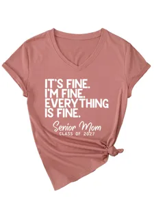Close-up detail of the printed graphic quote on the dusty rose V-neck women short sleeve tee.