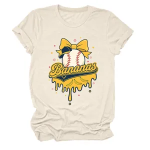 Lässiges Damen T-Shirt mit Rundhalsausschnitt und einem süßen Bananen Baseball Grafikprint.