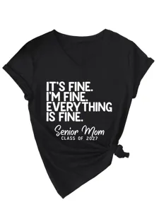Women casual V-neck short sleeve graphic tee shirt detail showcasing lettering design.