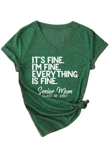 Green v-neck short sleeve graphic t-shirt for women featuring cute text print and side knot.