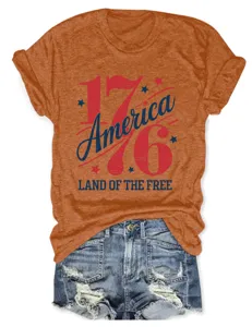 T-shirt femme manches courtes col rond avec impression patriotique américaine mode haut.