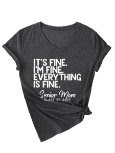 Women's V-neck short sleeve t-shirt with funny letter print and front knot design casual top.