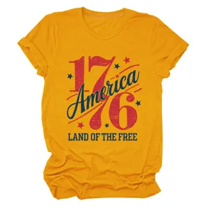 T-shirt à manches courtes rétro pour femme avec imprimé graphique, haut col rond décontracté.
