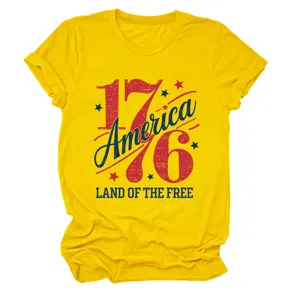 T-shirt femme manches courtes jaune vintage 1776 America patriotique haut de loisir
