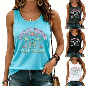 Women casual summer graphic tank top sleeveless beach vacation shirt fashion apparel tee