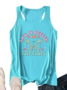Women Summer Casual Graphic Tank Top Sleeveless Beach Vacation Racerback Shirt Tops
