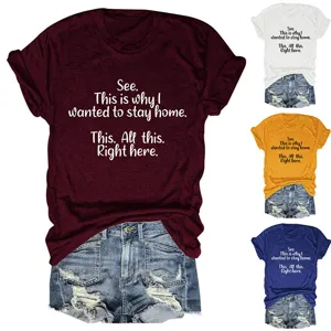 Dames casual korte mouw T-shirt met letterprint ronde hals zomer basic top multi kleuren