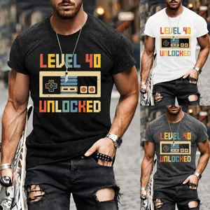 Maglietta da Uomo in Misto Cotone Casual Stampata Livello 40 Sbloccato Grafica Gioco Girocollo Manica Corta Estate Quotidiano