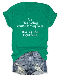 Casual groen dames t-shirt met korte mouwen en grappige tekstprint en denim shorts.