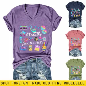 Γυναικείο Casual T-Shirt Με Λαιμόκοψη V Κοντό Μανίκι Ρετρό Νοσταλγικό Τυπωτό Βαμβακερό Χαλαρή Εφαρμογή Μοντέρνο Καθημερινό Top