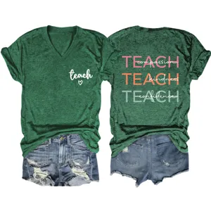 Women's vintage mineral wash V-neck short sleeve graphic tee with inspirational teach print.