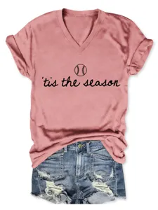 Stilvolles Damen Freizeit V-Ausschnitt Kurzarm T-Shirt mit tollem Druck für Sommer.