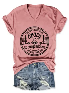 Women's V-neck short sleeve t-shirt casual camping graphic tee top apparel fashion