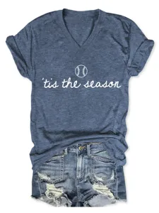 Damen lässiges V-Ausschnitt Kurzarm T-Shirt mit niedlichem Saison-Grafikdruck, bequem.