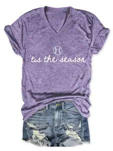 Locker bequemes Damen V-Ausschnitt Kurzarm T-Shirt mit fröhlichem Grafikprint Design.