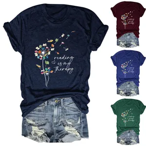 Women casual short sleeve t-shirt with reading quote graphic print comfortable daily wear