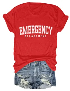 Rotes lässiges Damen Kurzarm T-Shirt mit emergency department Buchstaben Druck für den Sommer