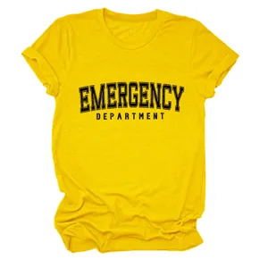 Lässiges Damen Rundhals Kurzarm T-Shirt mit Emergency Department Print für Sommer.